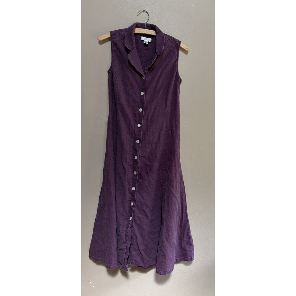Christopher & Banks Plum Linen Blend Button Front Sleeveless Midi Dress Size 4